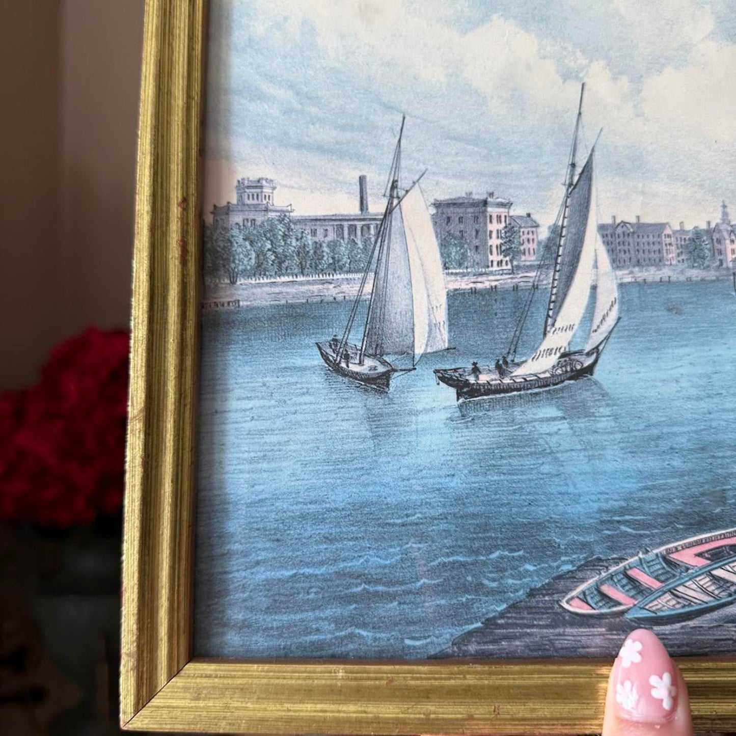 Ships in a Port Print in Gold Frame