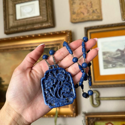 Vintage Blue Carved Necklace
