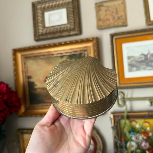 Vintage Brass Shell Trinket Box