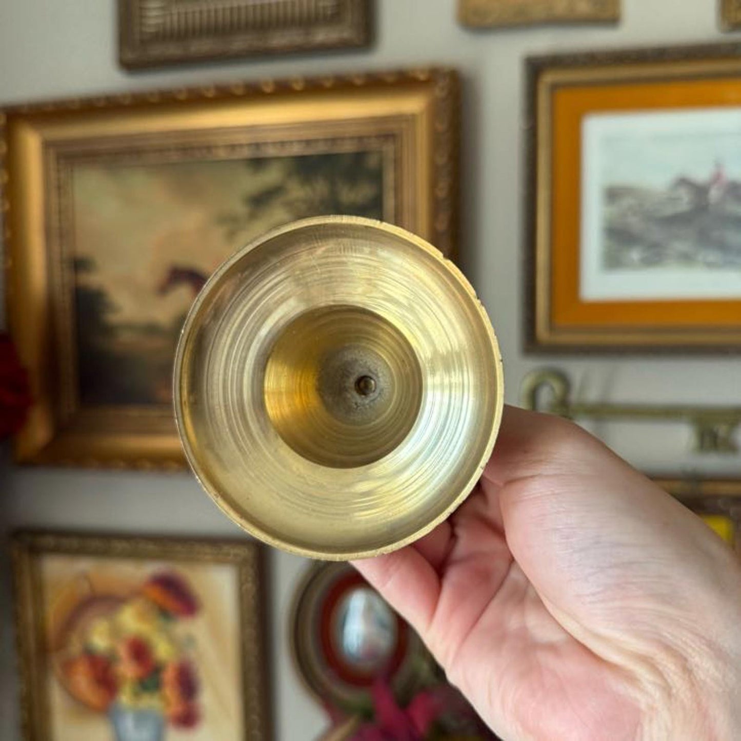 Vintage Mother of Pearl and Brass Candle Holder