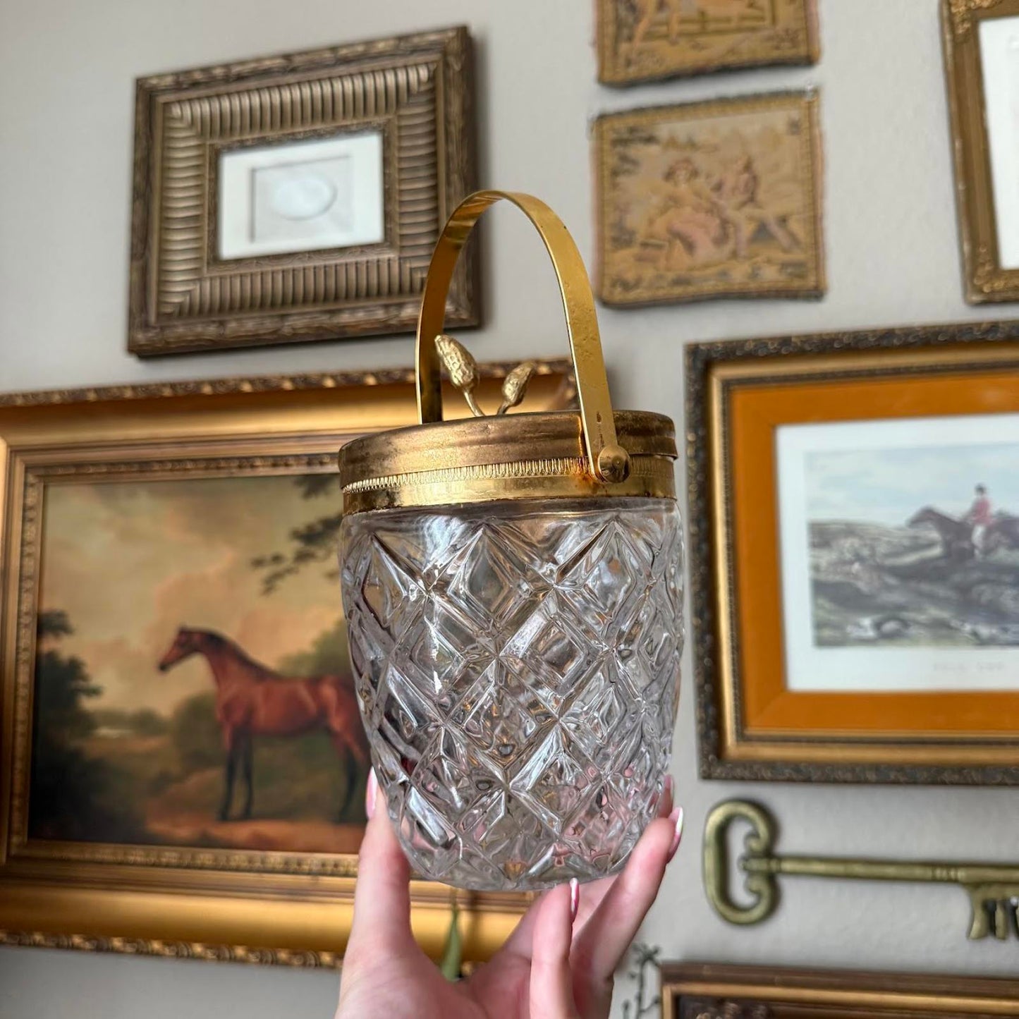Vintage Glass Ice Bucket with Gold Detailing