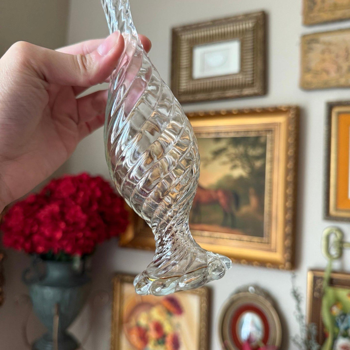 Vintage Clear Glass Swirl Pattern Perfume Bottle with Gold Lid