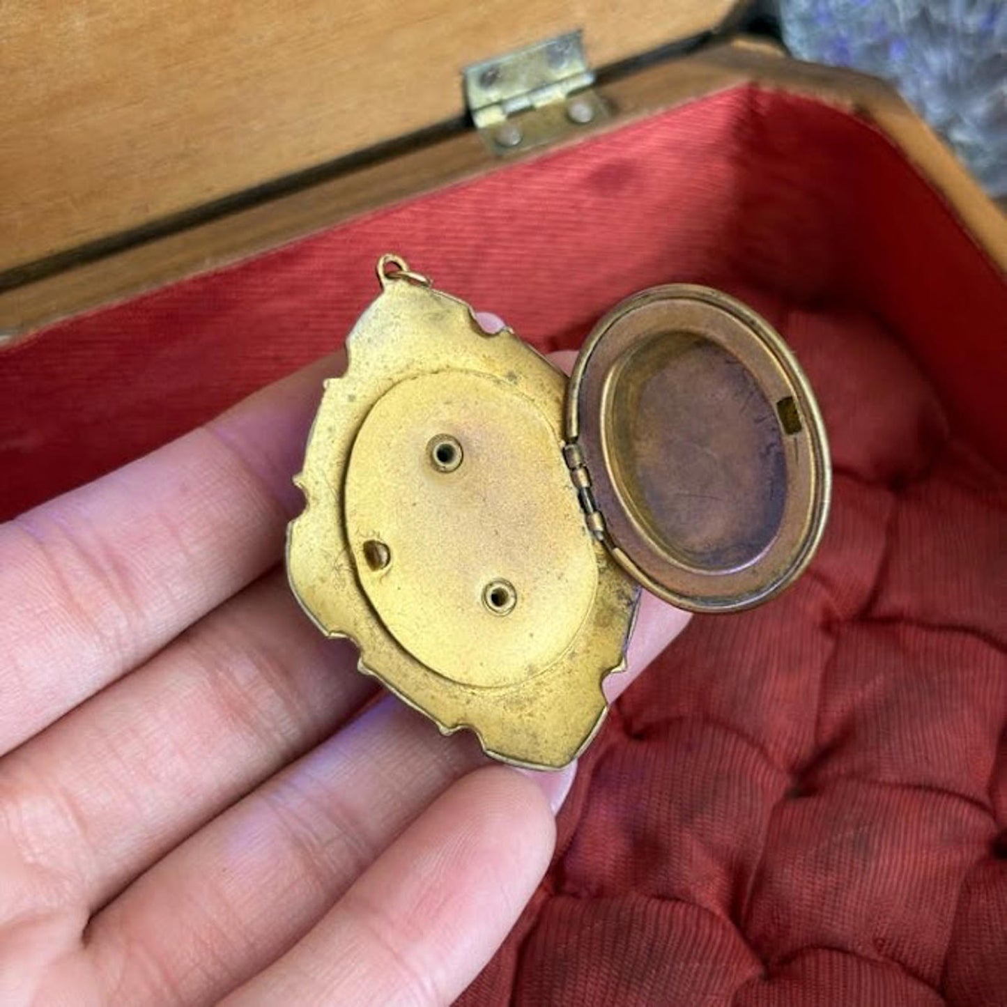 French Guilloche Enamel Secret Locket Pendant Gold & Hand Painted Rose