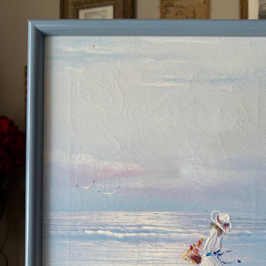 Girl at the Beach Vintage Painting