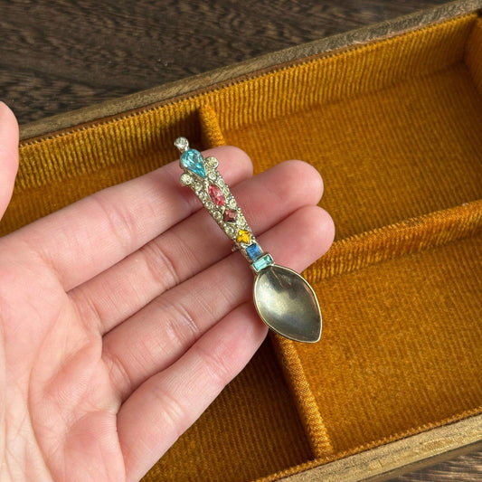 Vintage rhinestone spoon brooch