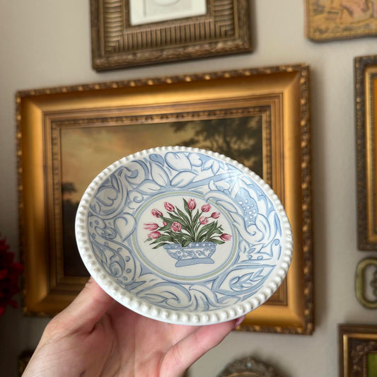 Vintage Floral and Blue Trinket Dish