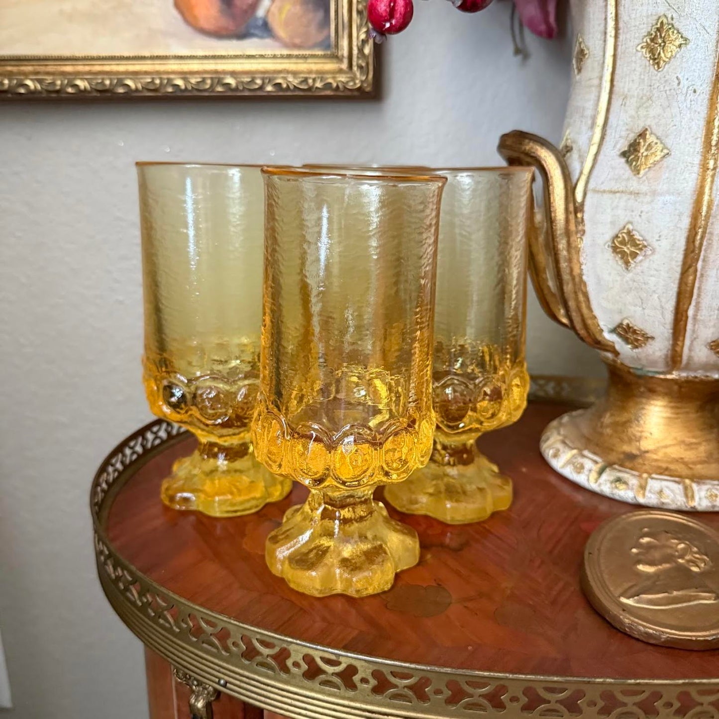 Vintage Yellow Footed Glassware
