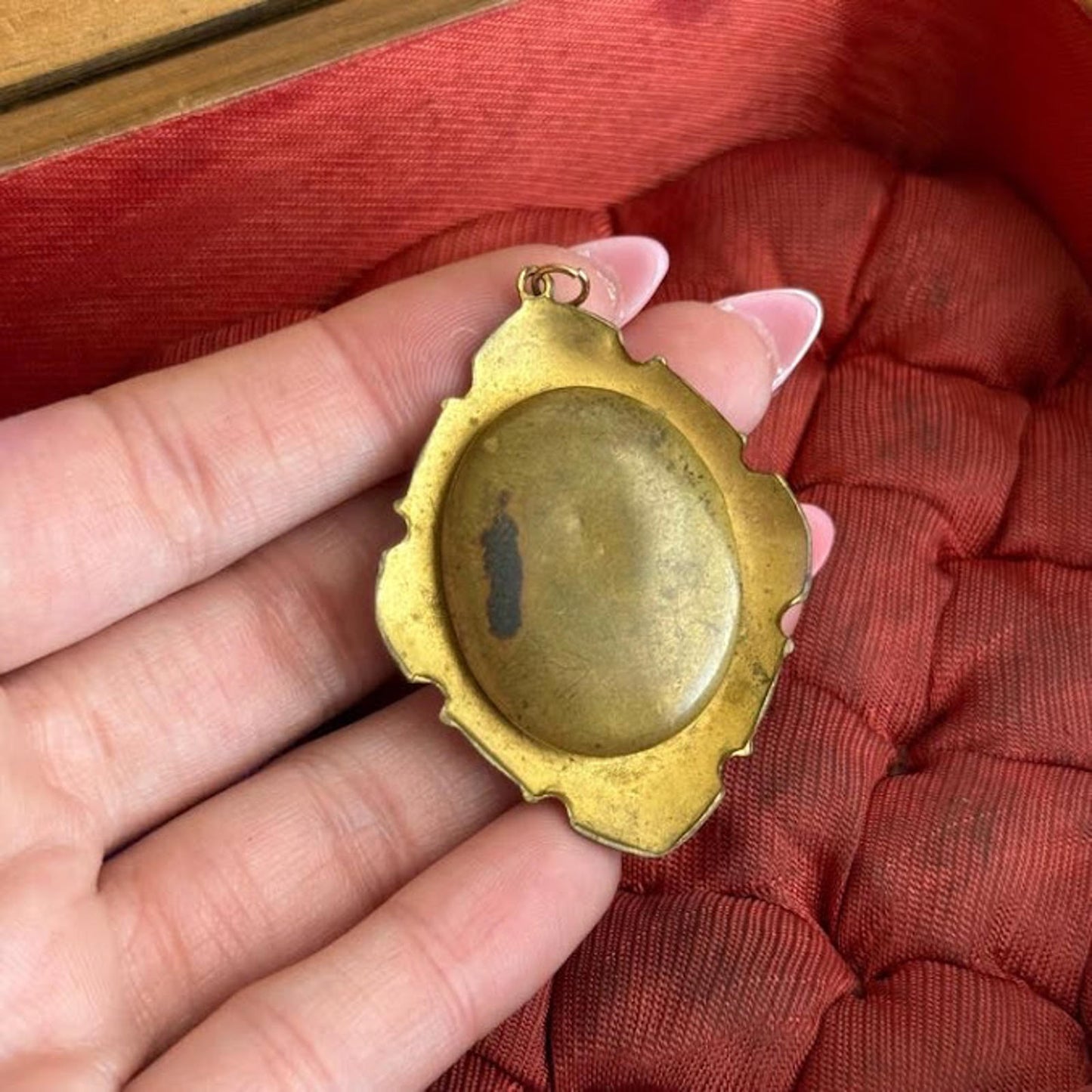 French Guilloche Enamel Secret Locket Pendant Gold & Hand Painted Rose