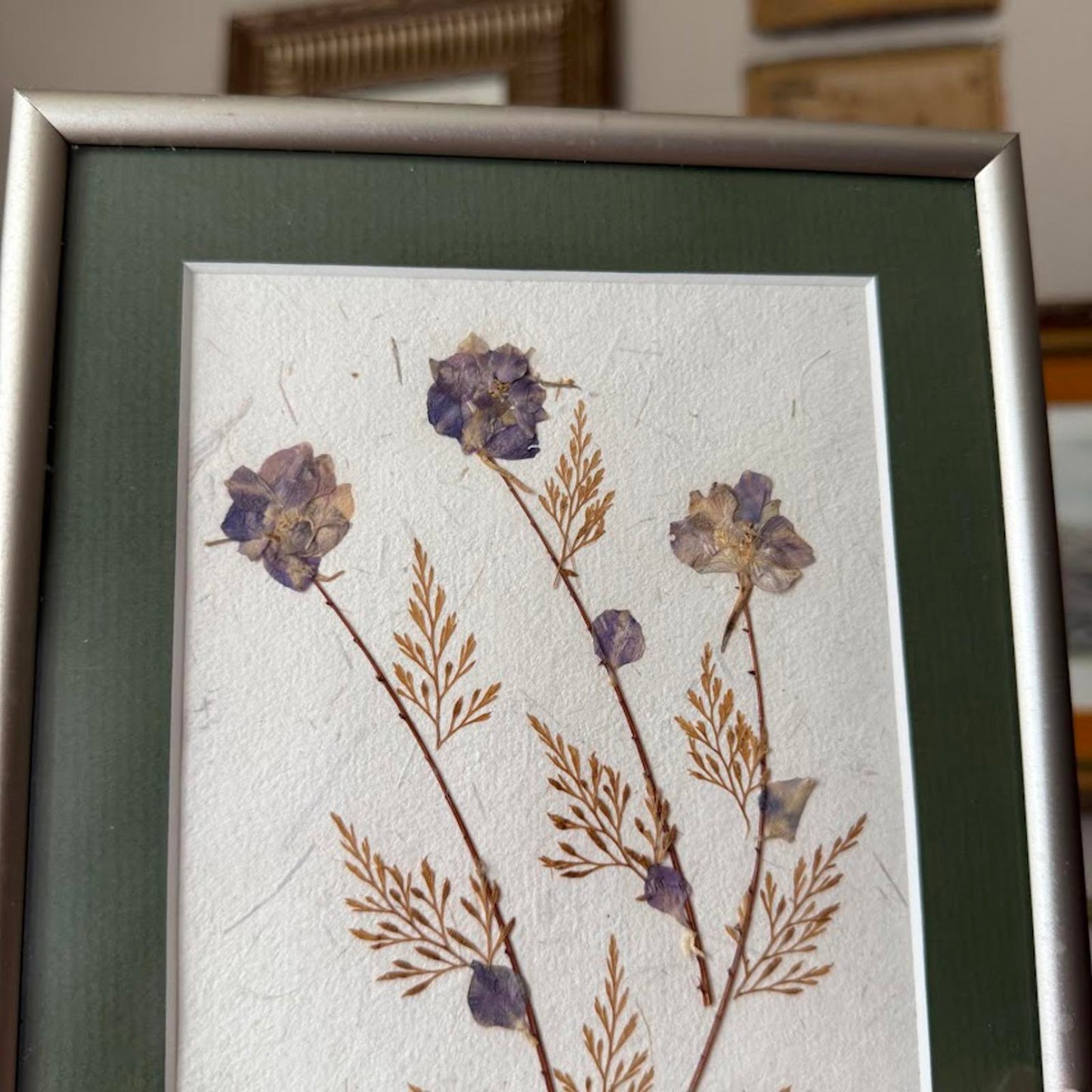 Vintage Large Metal Framed Pressed Flower Artwork
