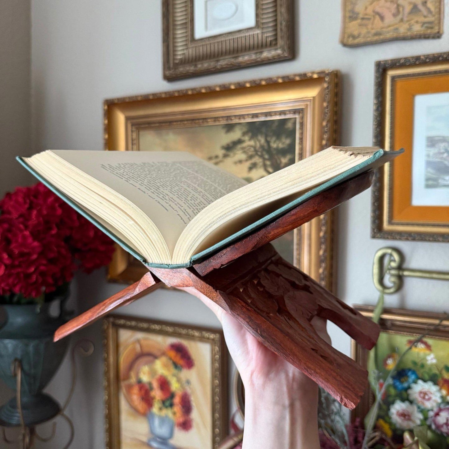 Vintage wood Hand carved book holder Made in India