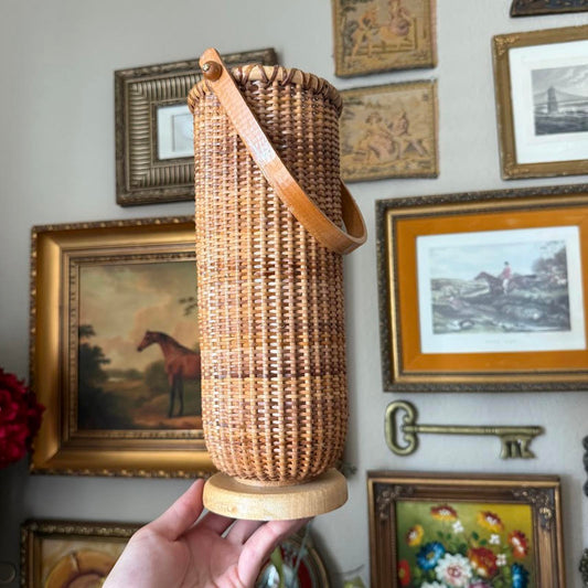 Vintage Tall Round Basket with Swing Handle
