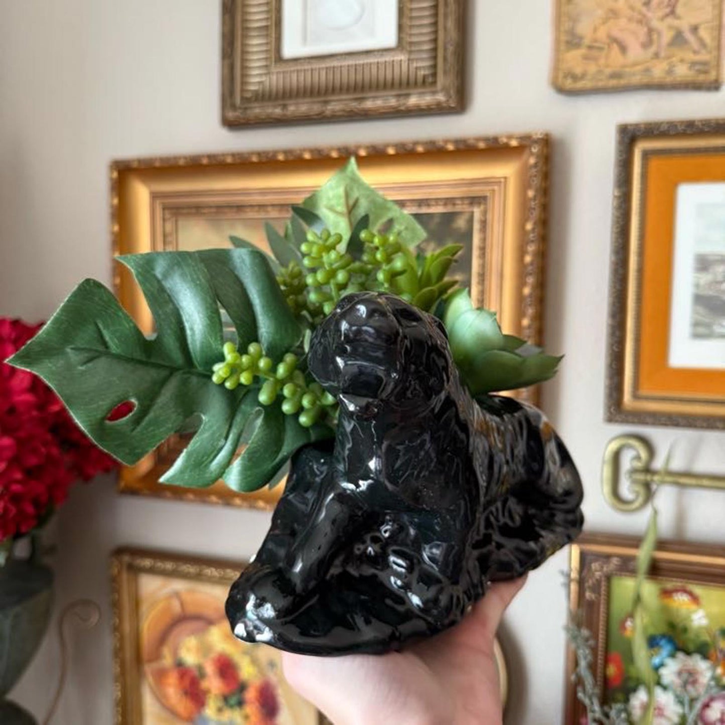 Vintage Black Panther Ceramic Planter