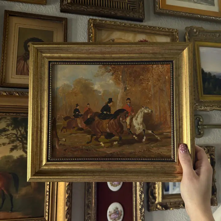 Vintage Style Equestrians Landscape Print Framed Size 8x10