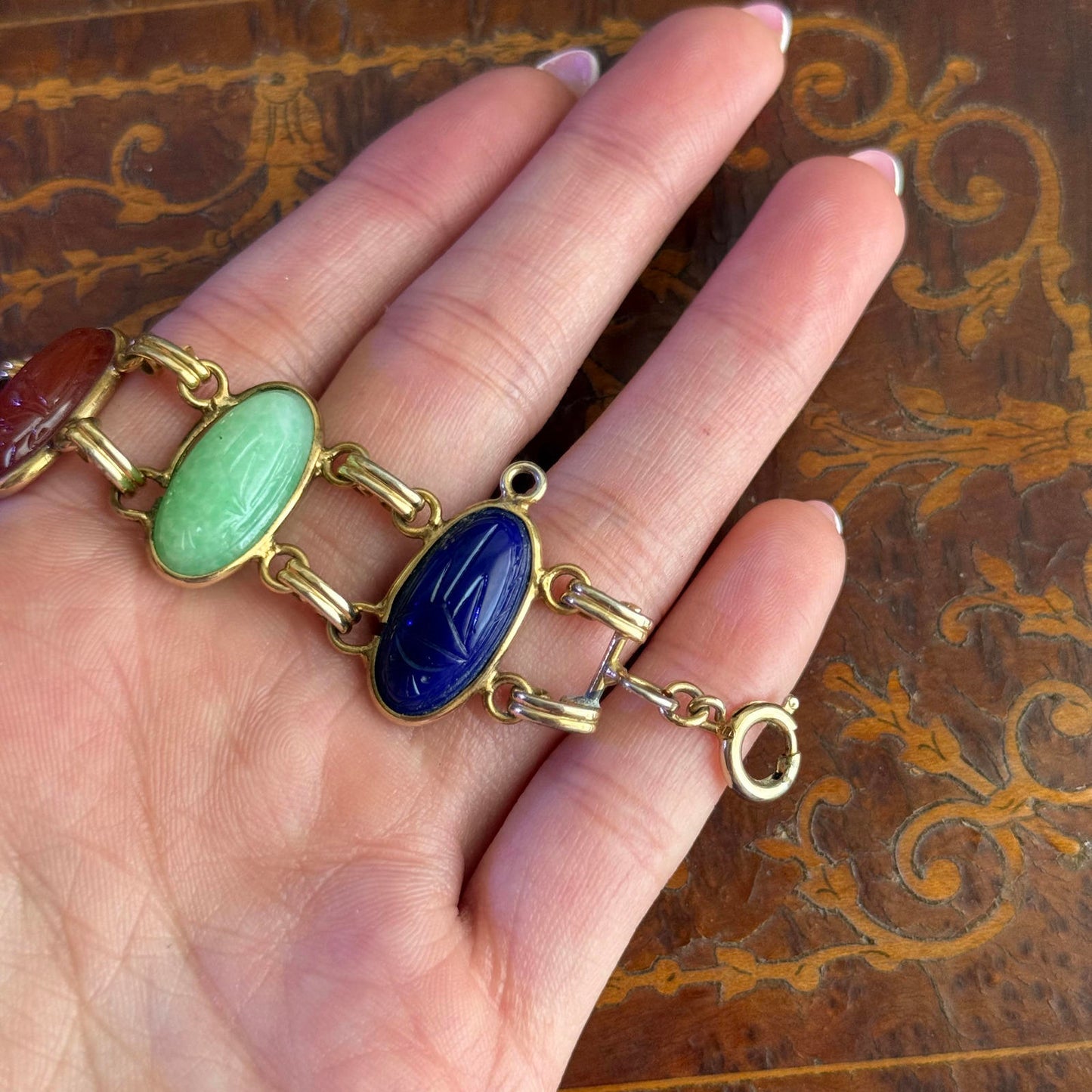 Vintage Egyptian Revival Gold Toned Scarab Bracelet