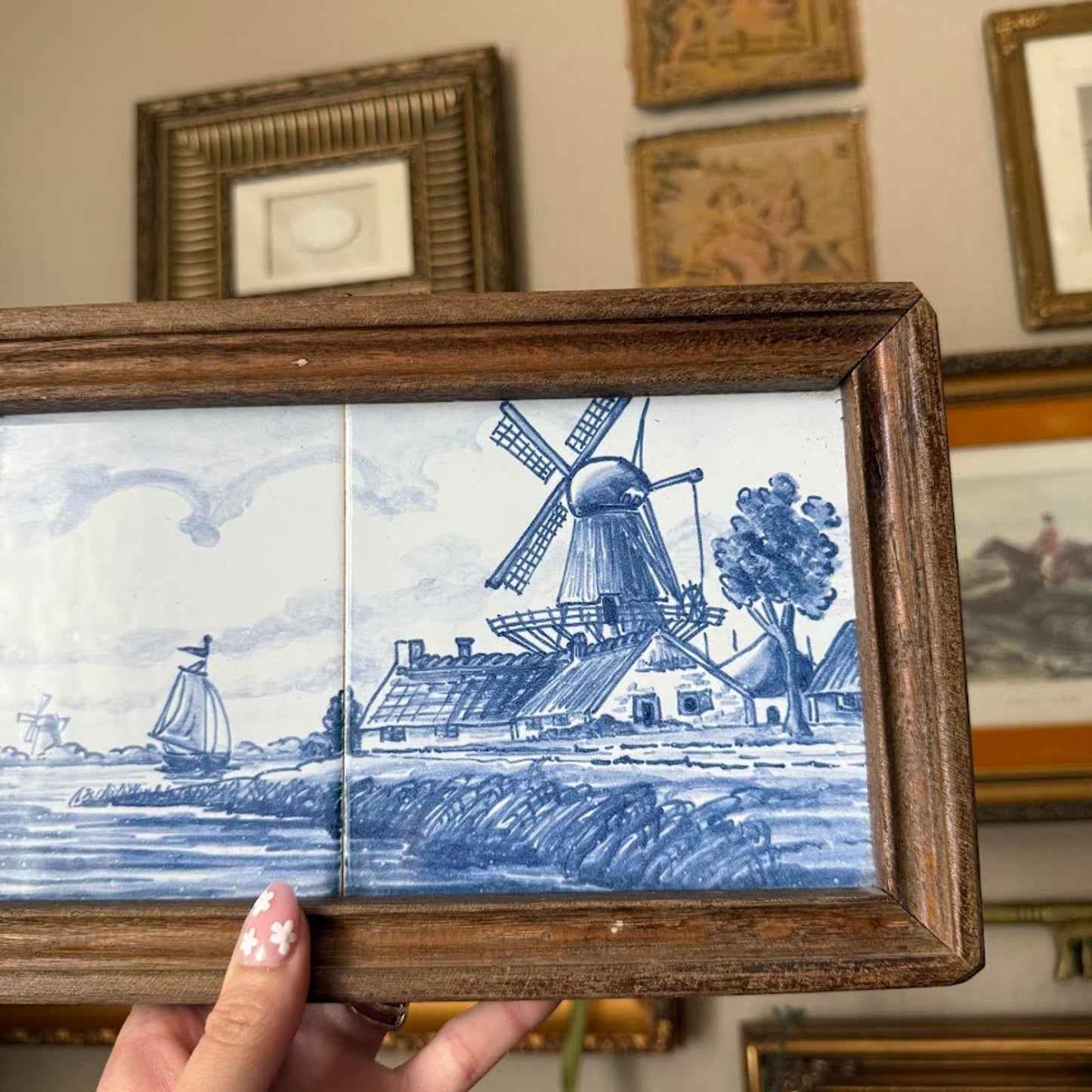 Vintage Delft Blue and White Tile Art