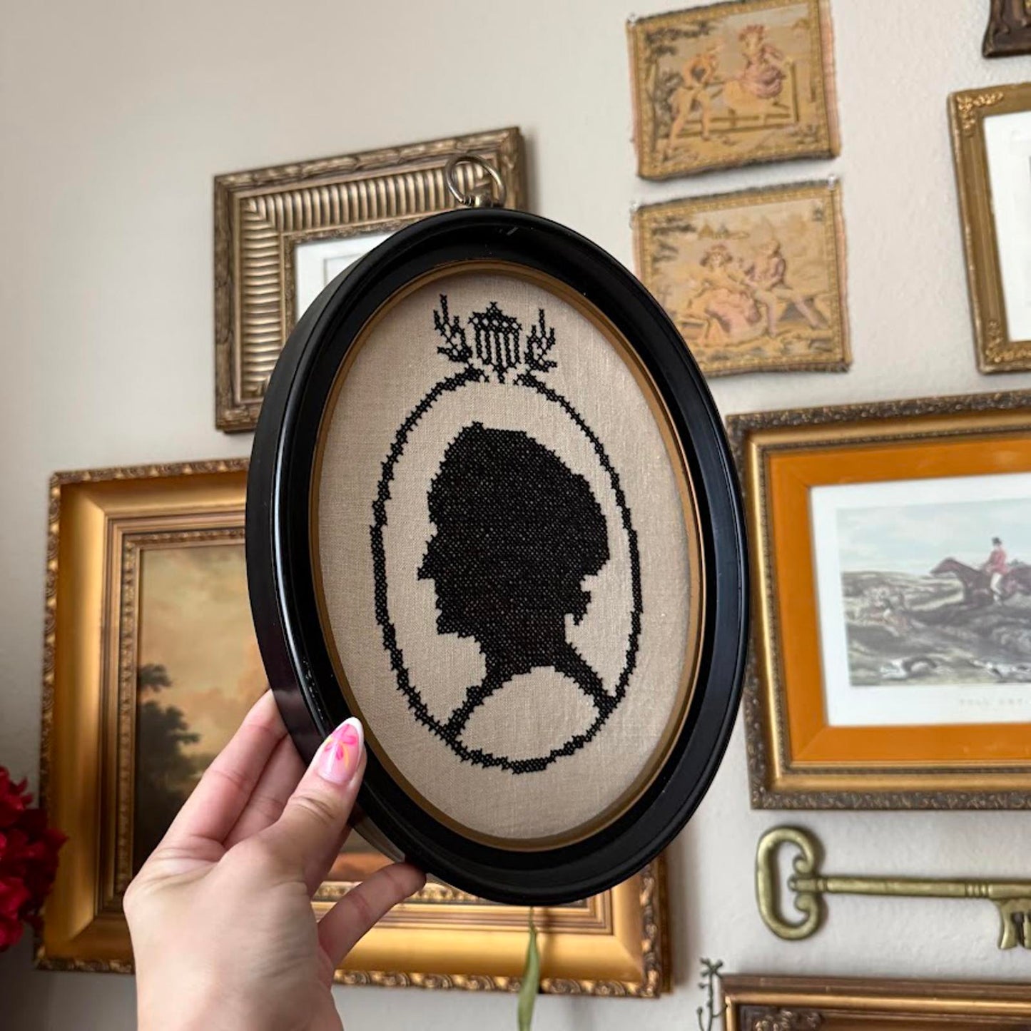 Vintage Cross-Stitched Silhouette in Frame