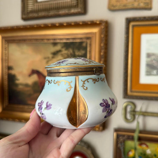 Vintage Hand-Painted Porcelain  Floral Trinket Box
