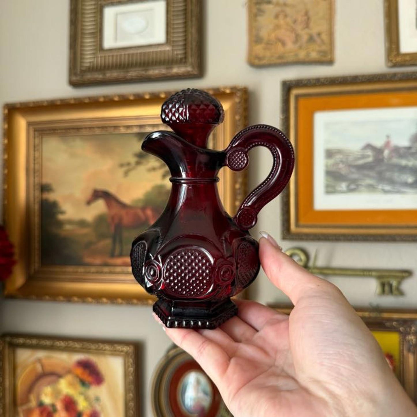 Vintage Avon 1876 Cape Cod Collection Ruby Red Glass Oil Bottle