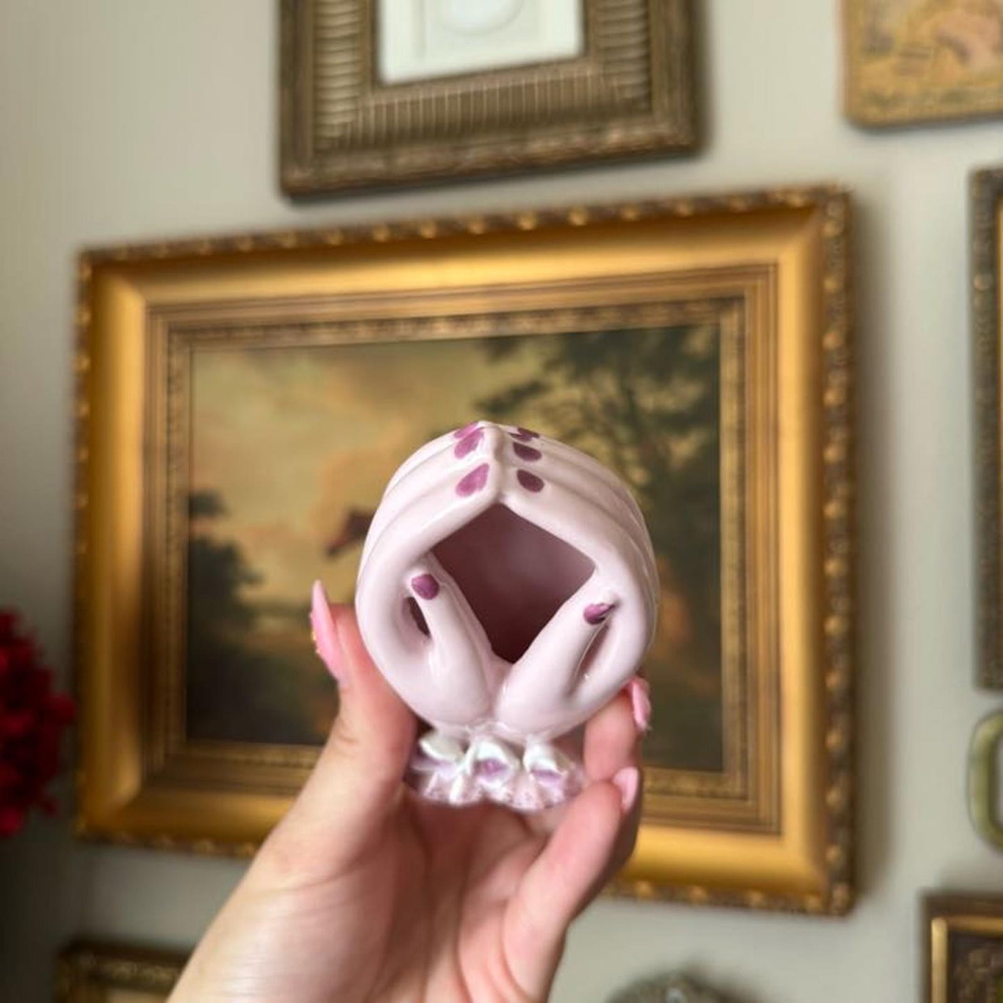 Vintage Lilac Hand Painted Hand Vase with Floral Detail