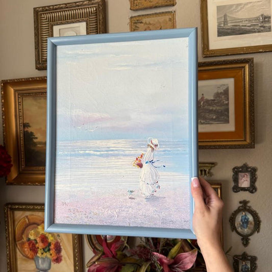 Girl at the Beach Vintage Painting