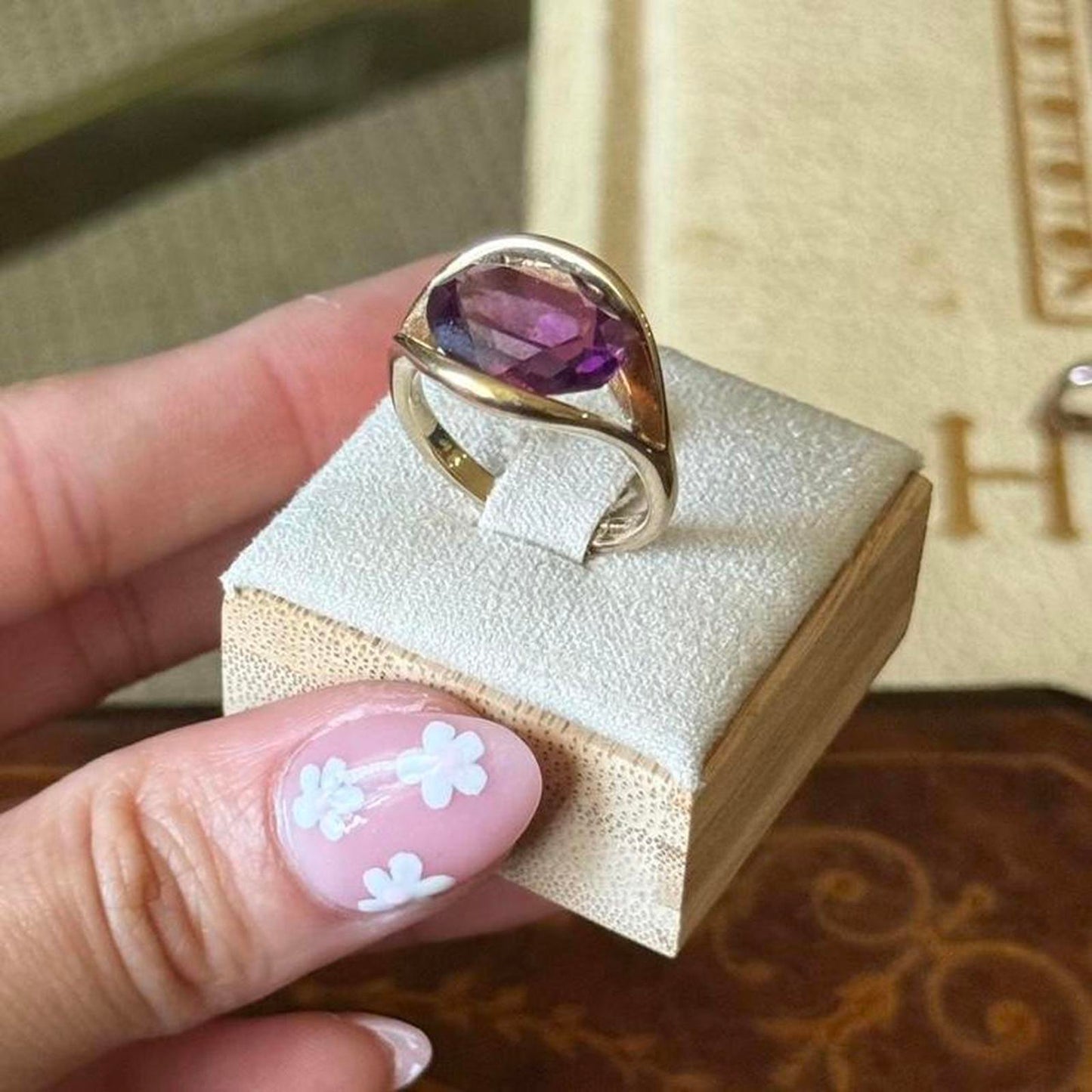 Vintage Gold Electroplated Purple Faux Glass Amethyst Ring