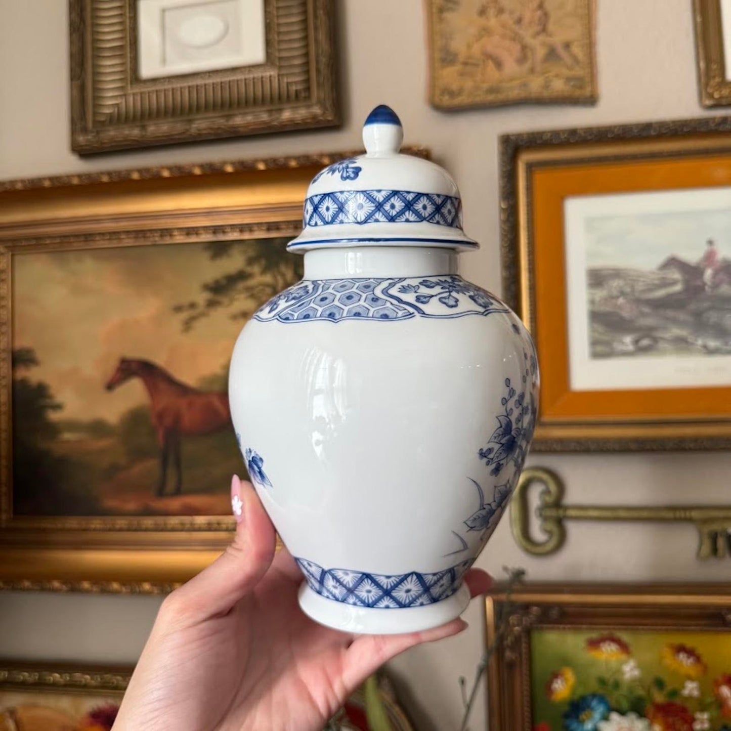 Blue and White Peacock Design Ginger Jar