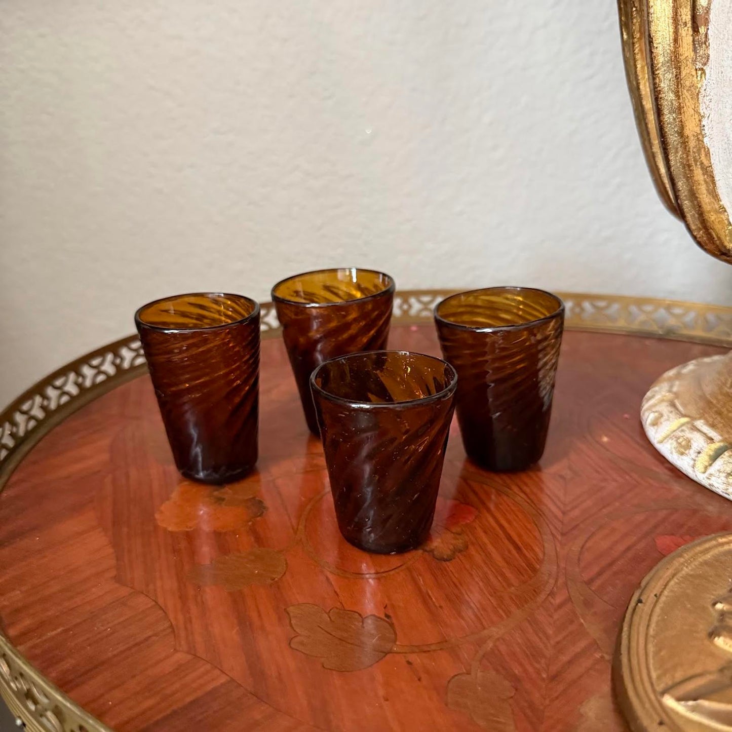 Vintage Hand-Blown Amber Shot Glasses