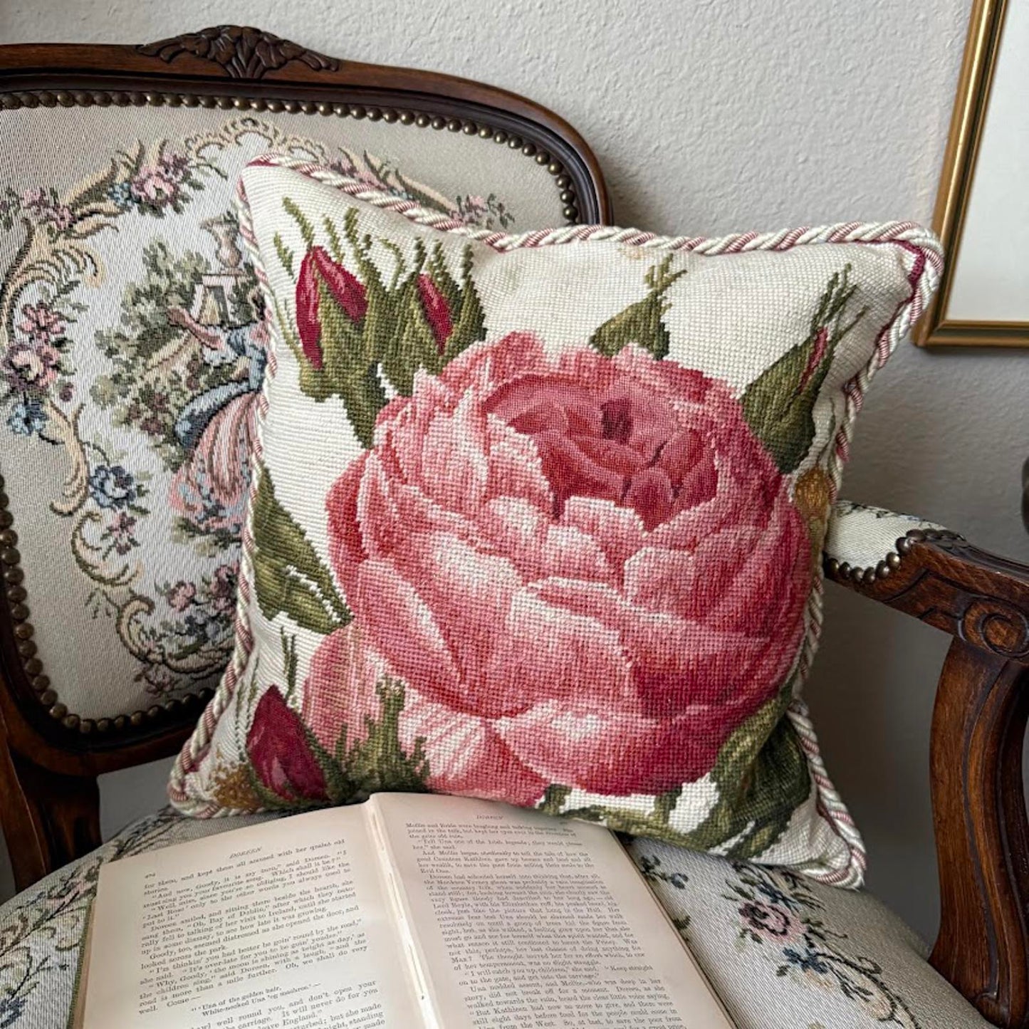 Vintage Floral Needlepoint Pillow