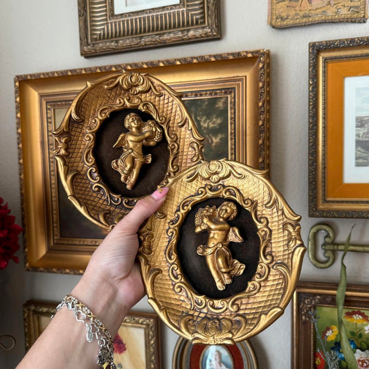 Vintage Gold Cherub Wall Plaques