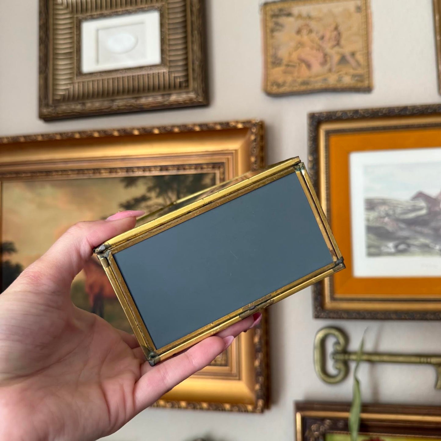 Vintage Mirrored Brass and Glass House-Shaped Display Shelf
