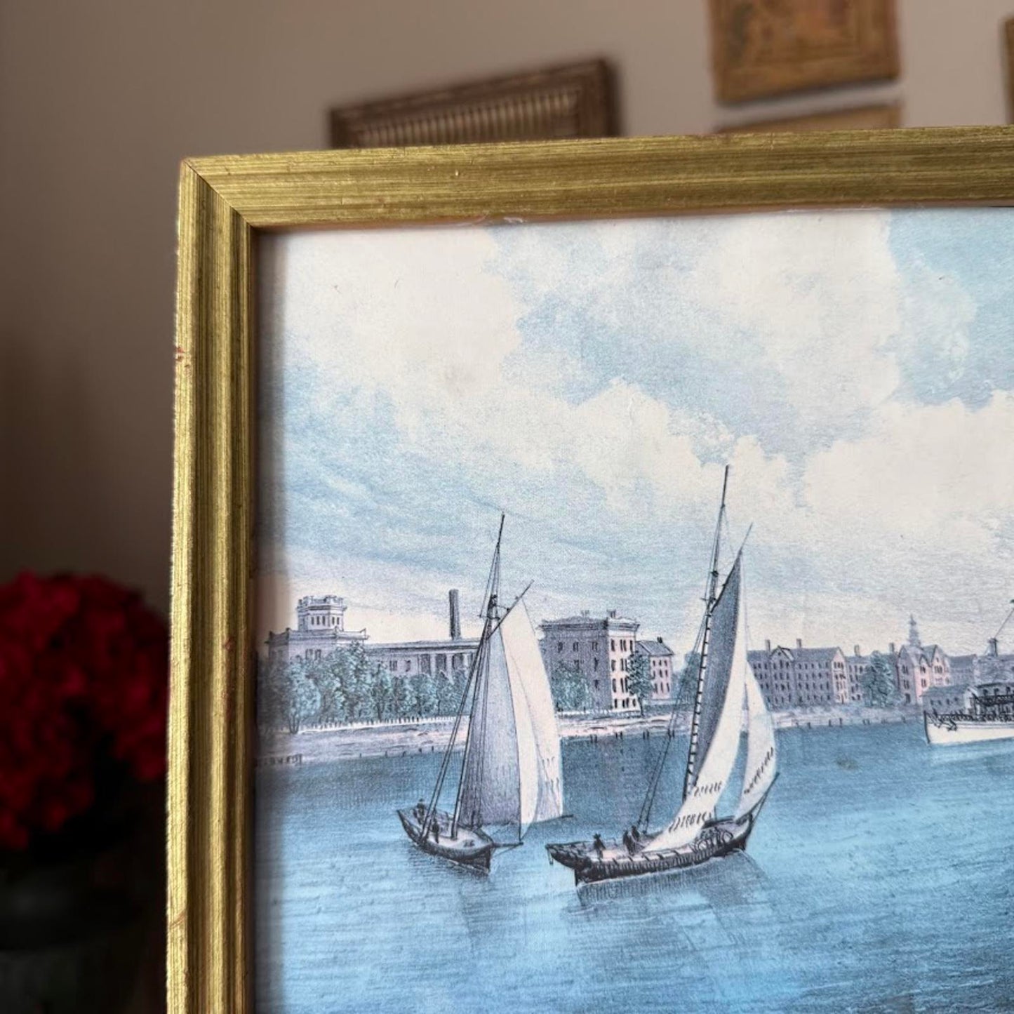 Ships in a Port Print in Gold Frame