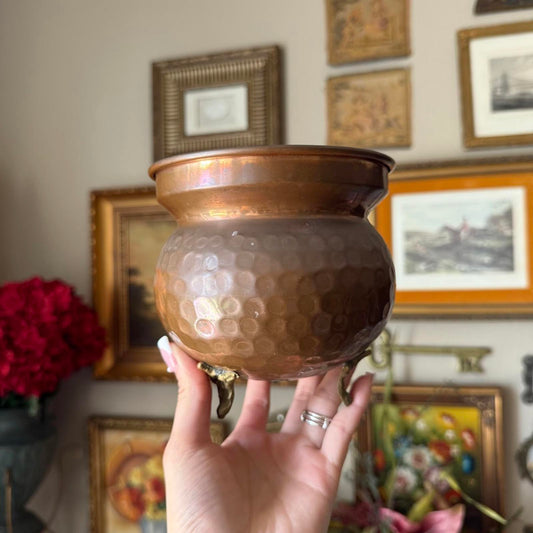 Hammered Copper Pot with Brass Feet