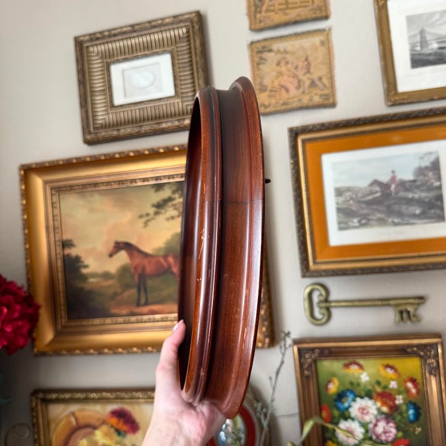 Vintage Wooden Oval Mirror
