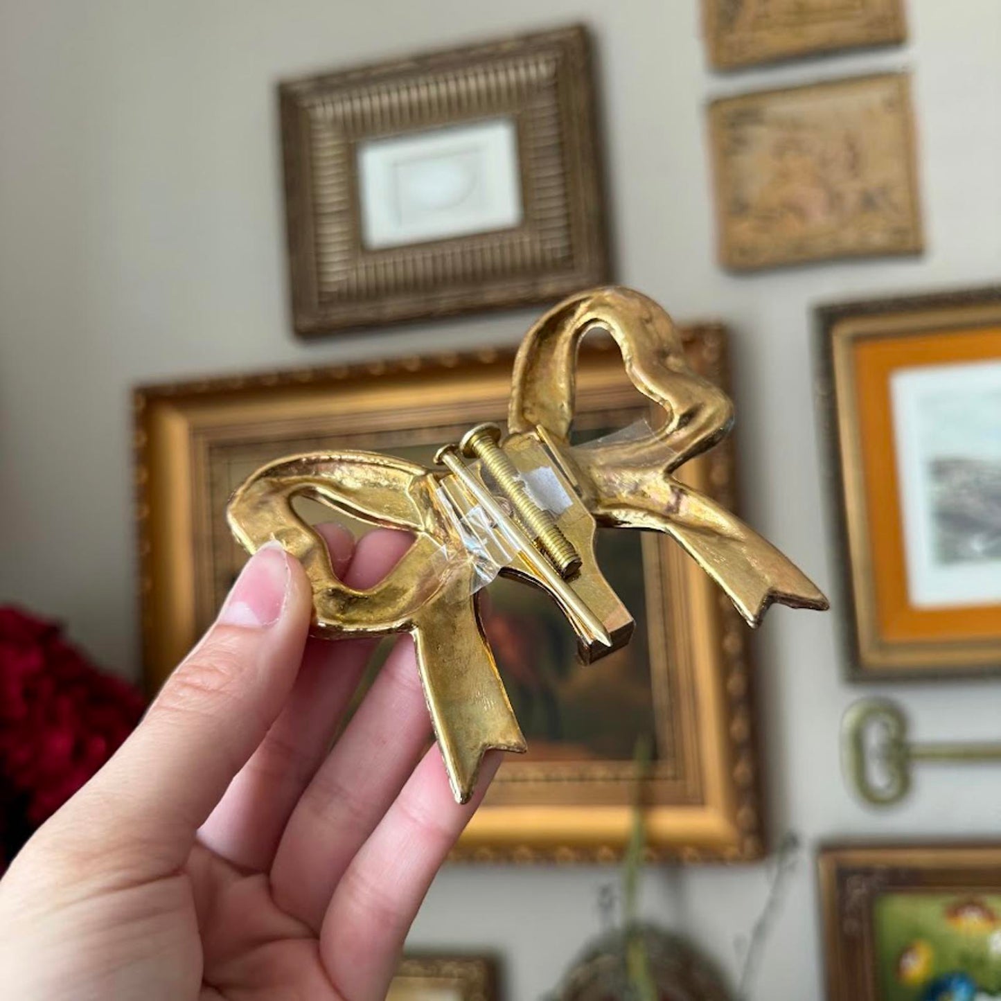 Vintage Brass Metal Bow Wall Hook