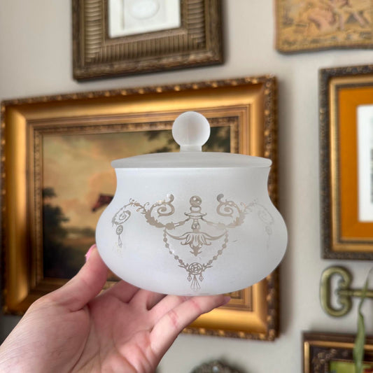 Vintage Frosted Glass Bowl and Lid
