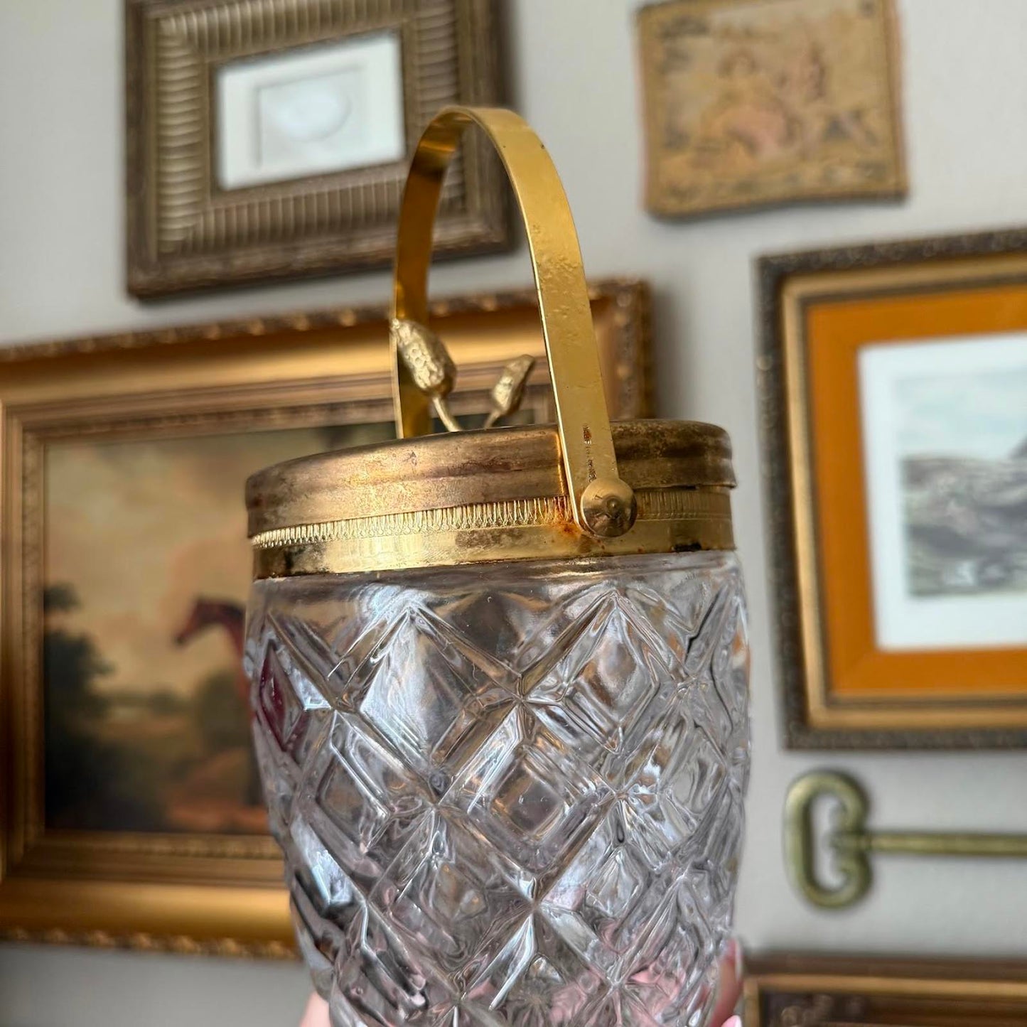 Vintage Glass Ice Bucket with Gold Detailing