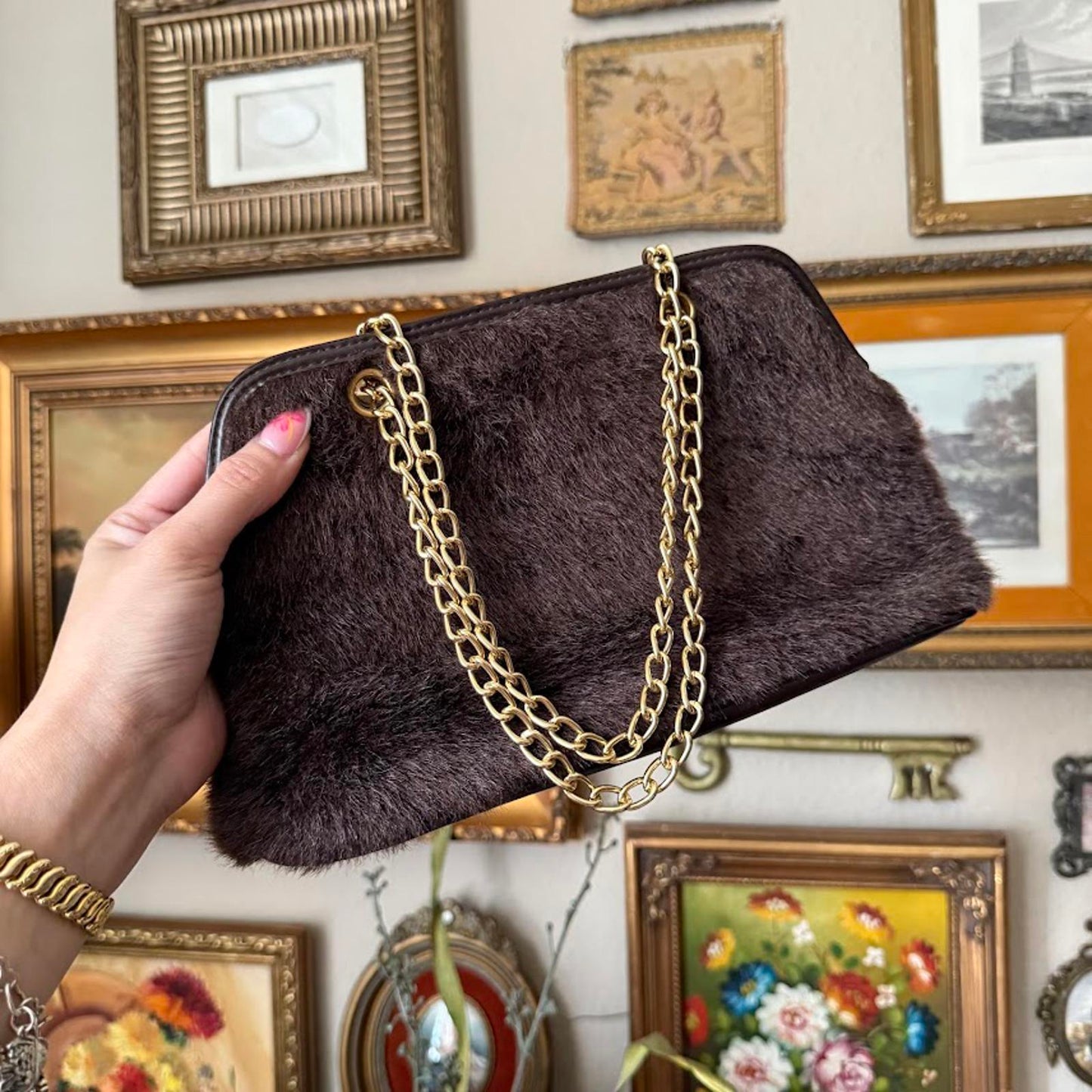Vintage Brown Victoria Secret Faux Fur Bag