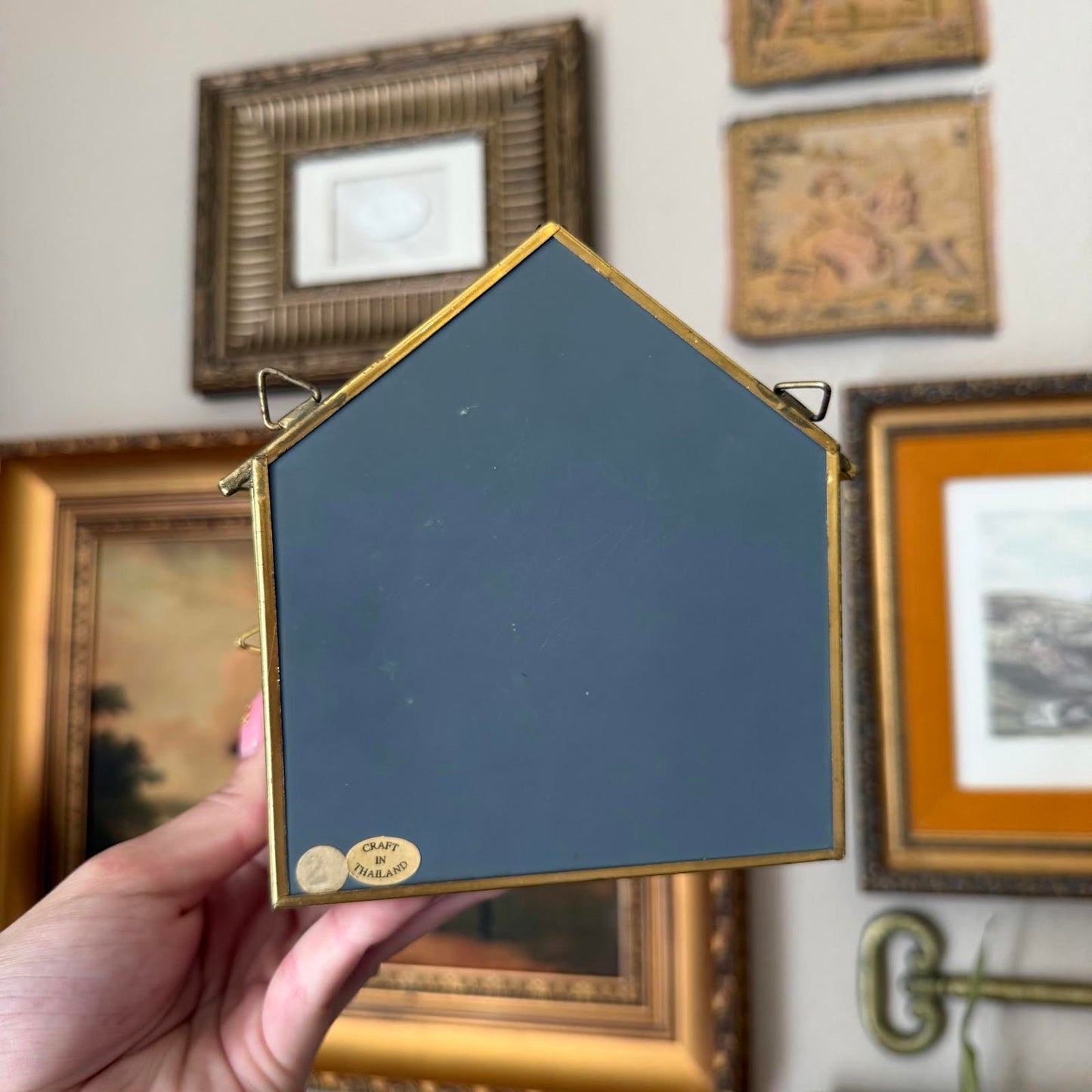 Vintage Mirrored Brass and Glass House-Shaped Display Shelf