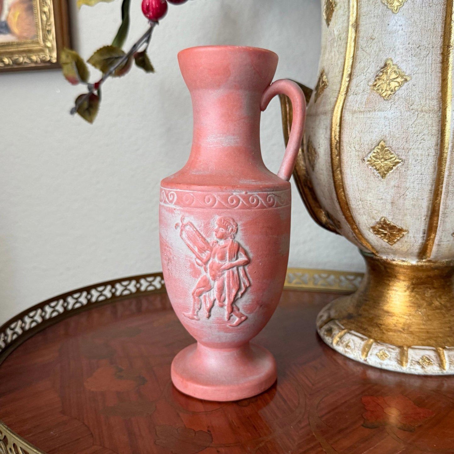1960s NAPCO Greek Figure Vase Handpainted Red Clay Look