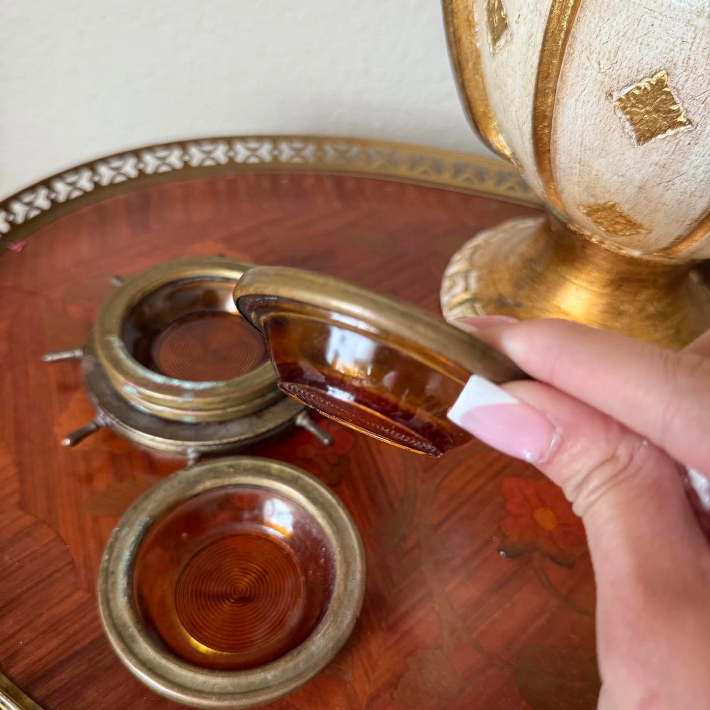 Vintage Ship Steering Wheel Amber Glass Coasters