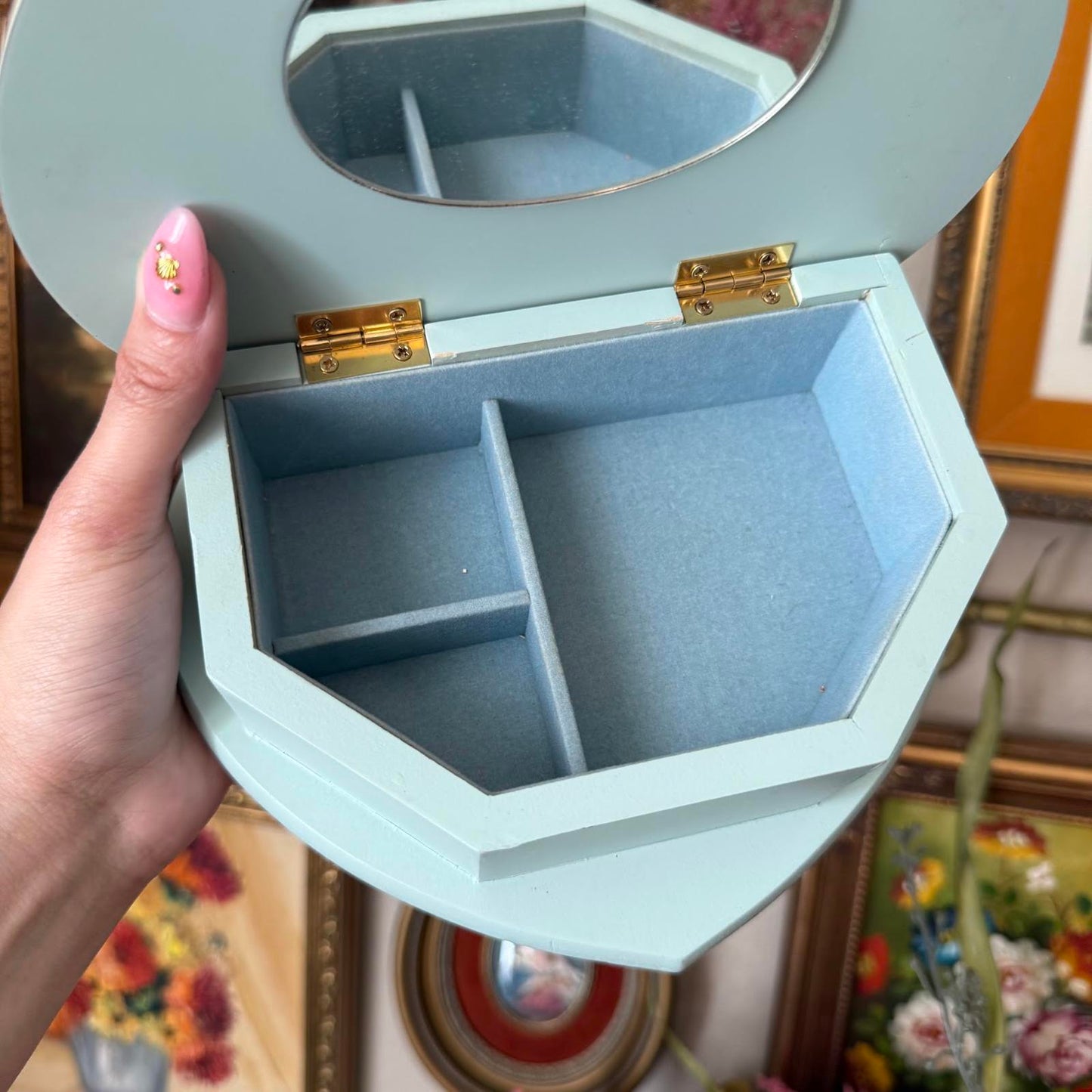 Vintage Wooden Heart Shaped Jewelry Box