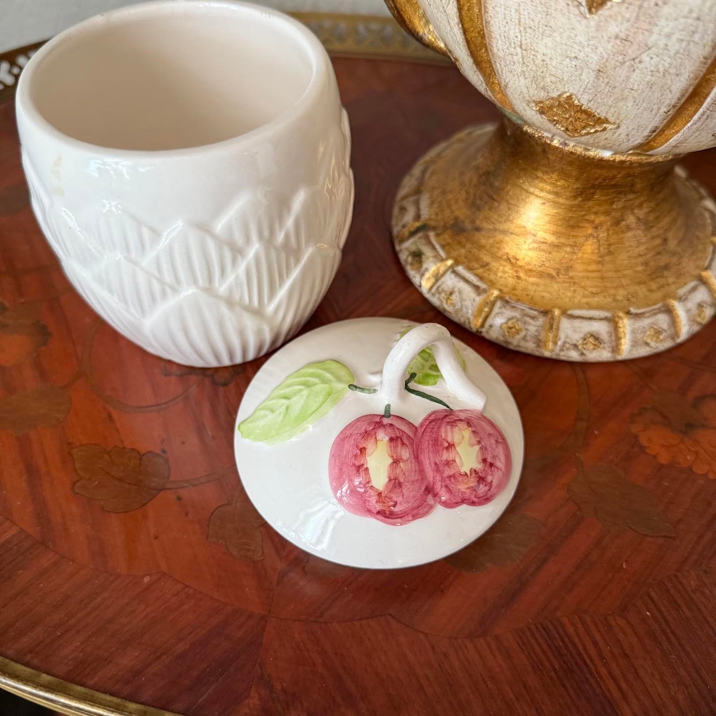 Vintage Cream Ceramic Jar with Lid