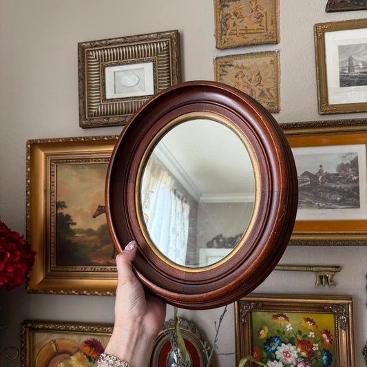 Vintage Wooden Oval Mirror
