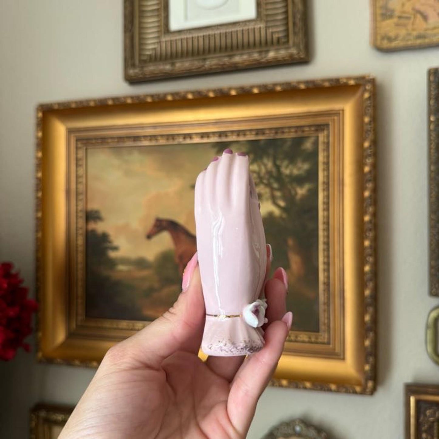Vintage Lilac Hand Painted Hand Vase with Floral Detail