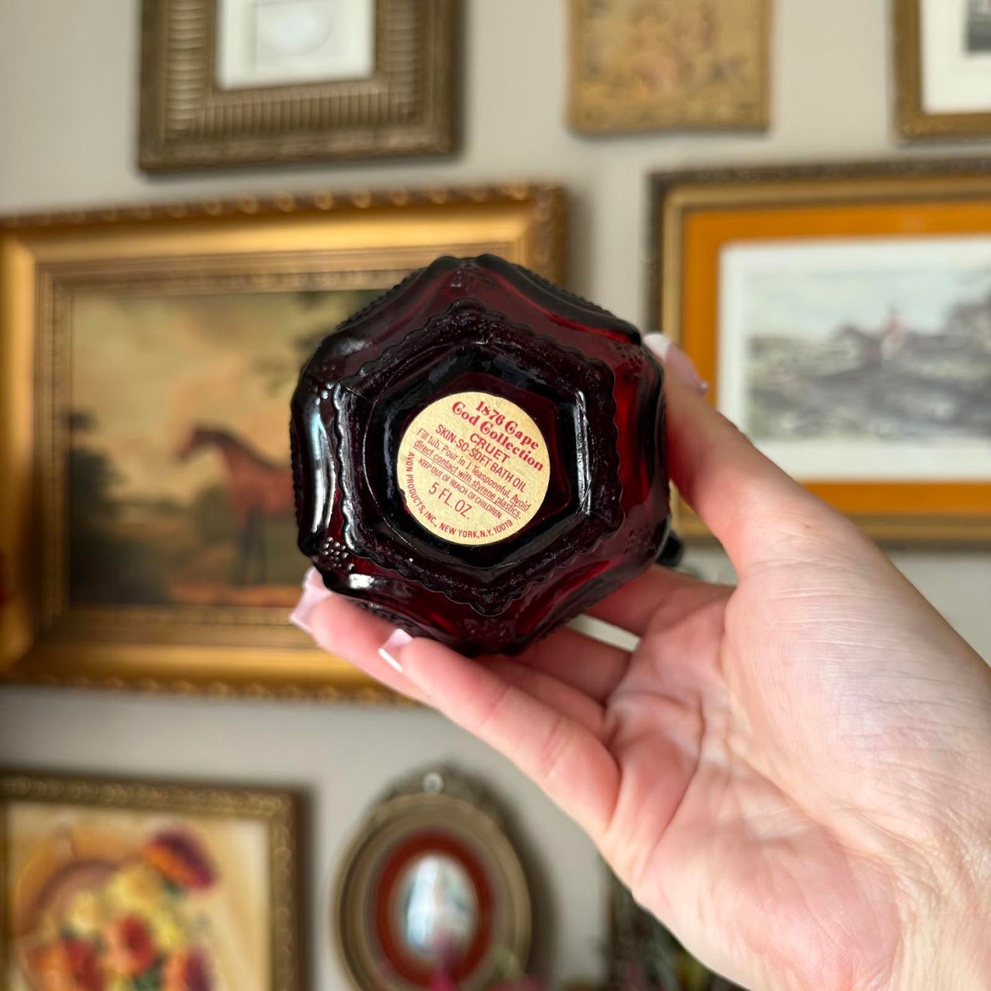 Vintage Avon 1876 Cape Cod Collection Ruby Red Glass Oil Bottle