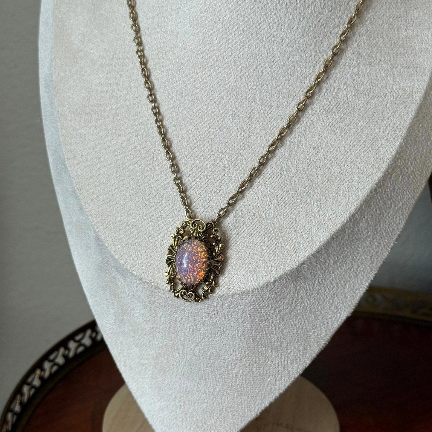 Vintage Faux Opal Necklace gold gone