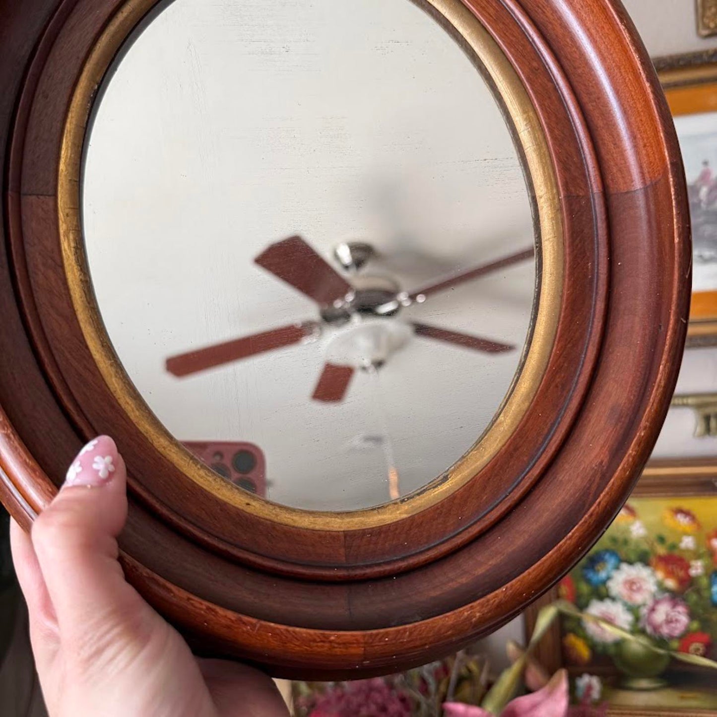 Vintage Wooden Oval Mirror