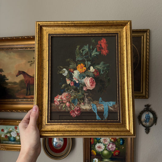 Vintage inspired Moody Floral Still life Art Print Framed Gallery Wall