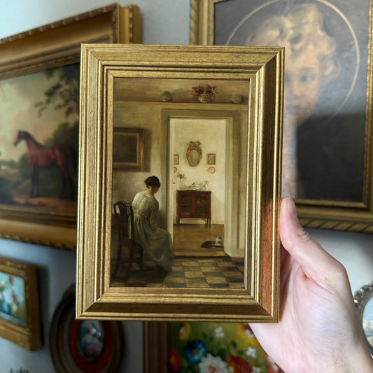 Vintage Inspired Lady & Cat Art Print Framed