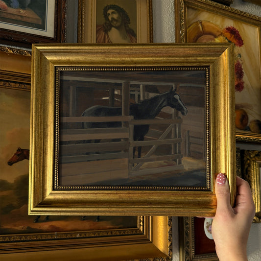 Vintage Style Black Horse Landscape Print Framed Size 8x10